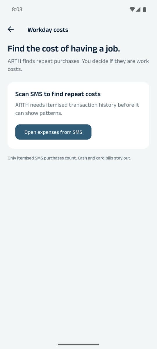 ARTH workday costs screen, finding the cost of having a job