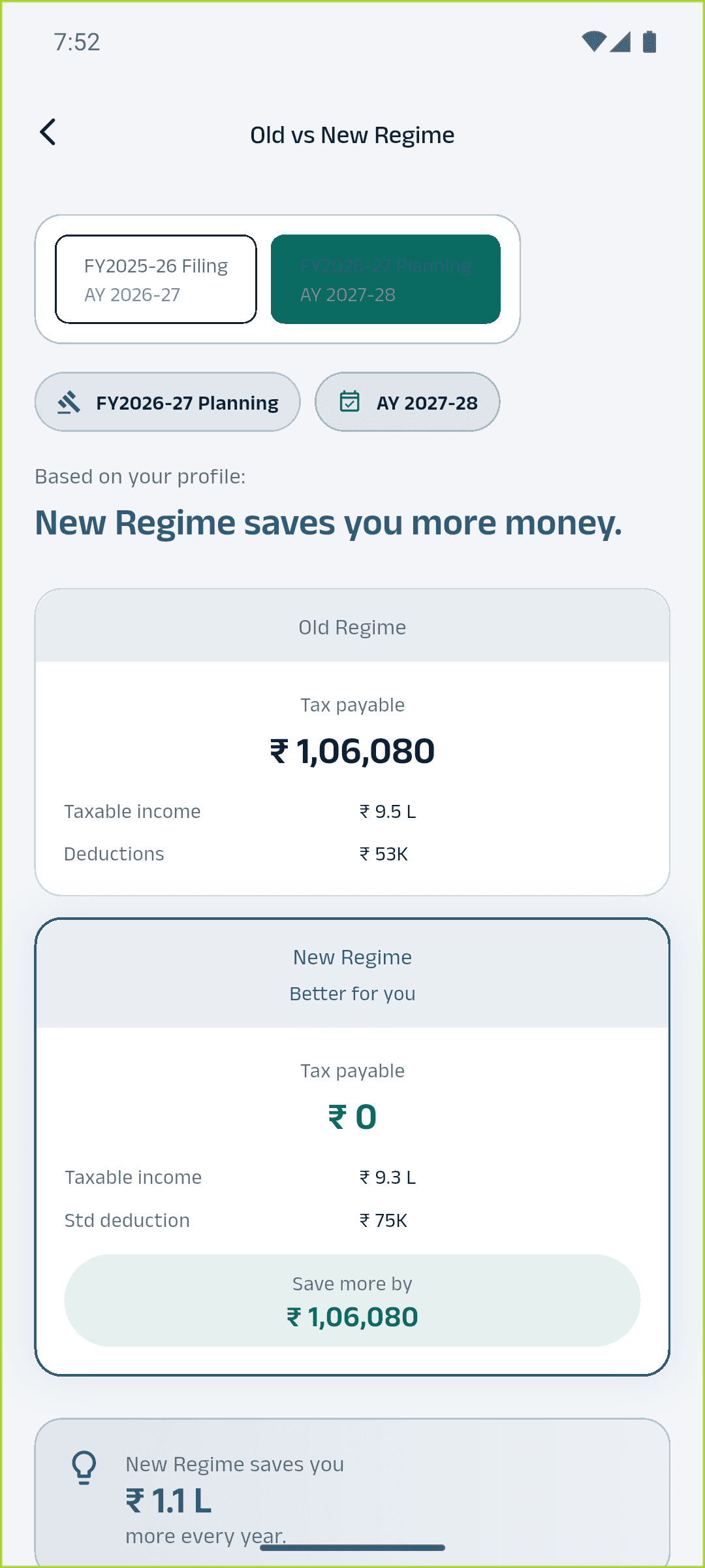 ARTH regime comparison for Tax Year 2026-27